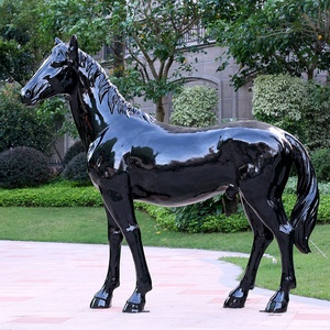 Escultura de caballo monocromático Duo-Estatuas abstractas de semental y yegua de fibra de vidrio para interiores y galerías modernas - Product Image 3