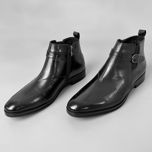 Nouvelles Bottines en Cuir Véritable pour Hommes avec Fermeture à Boucle et Logo Gaufré - Bottines Courtes Casual Chic - Product Image 3