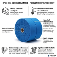 Feuille de mousse de silicone à cellules ouvertes bleue, densité 200, épaisseur 6 mm, rouleau d'éponge isolante thermique pour table à repasser et presse à chaud