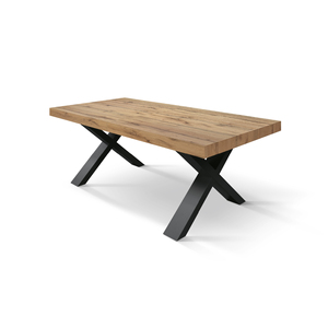 Extendable <b>Rustic</b> Oak <b>Dining</b> <b>Table</b> 180x90 With Black Crossed Legs Indoor Use - Product Image 2