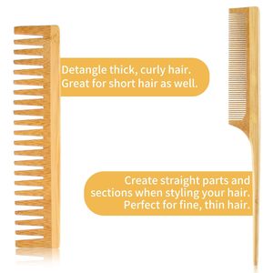 <span class=keywords><strong>Duo</strong></span> de soins capillaires en bambou fabriqué à la main-Peignes à dents larges et fines pour des cheveux lisses et soyeux - Product Image 4