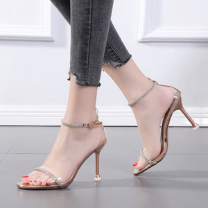 Sandalias de Moda Verano 2025, Tacones Altos Finos Transparentes, Estilo Hada, Sexy, con Pedrería, Hebilla y Línea de Red, Color Rojo - Product Image 4