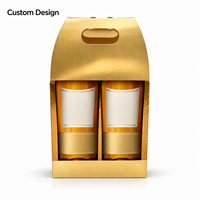 Boîte cadeau whisky double personnalisée de luxe avec fenêtre dorée, poignée portable, emballage en papier pour vin