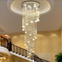 Lustre en cristal en acier inoxydable de style spécial, long et suspendu, à hauteur réglable, pour escalier, duplex, personnalisable