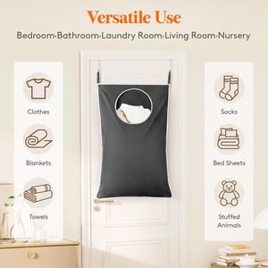 Cesto para la ropa sucia para colgar sobre la puerta, 33x15x85cm, cesta colgante plegable para baño, organizador de ropa, tela de poliéster - Product Image 5