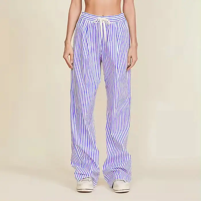 Nouvelle arrivée popeline de coton bleu 60S coton teint en fil tissé pantalon de pyjama à rayures