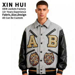 Wholesale Custom <b>Patchwork</b> Winter Bomber <b>Jacket</b> 2025 American Streetwear High Quality Varsity <b>Jackets</b> Chenille Patches Windproof - Product Image 3