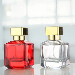 Botella de vidrio de spray de perfume transparente de color rosa rojo azul cuadrado de 50ml de <span class=keywords><strong>moda</strong></span> simple con tapa dorada - Product Image 3