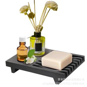 Wooden Soap <b>Dish</b> Rectangular Self Drain Minimalist Bathroom Storage <b>Rack</b> Brown Black - Product Image 5