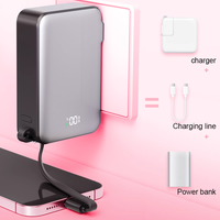 Power Bank Portabel 10000mAh dengan Logo Kustom, Kabel Terpasang, Input dan Output 10W, Output Mini 45W