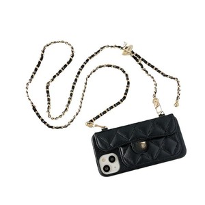 Funda de Teléfono de Lujo Acolchada de Cuero con Cadena y Tarjetero para iPhone 17 16 15 14 13 12 Pro Max - Product Image 6
