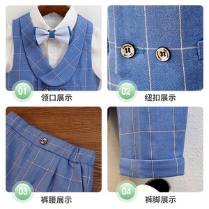 ZC054 Conjunto de Traje de Sarga Estilo Caballero Británico para Niños, Novedad Primavera/Verano, Atuendo de Boda para Bebés Niños de Primer Cumpleaños - Product Image 4