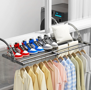 رف تجفيف ملابس قابل للطي على الطراز الاسكندنافي تصميم معلق شبيه للمنزل قابل للتوسيع عملي لتجفيف الملابس والأحذية - Product Image 3