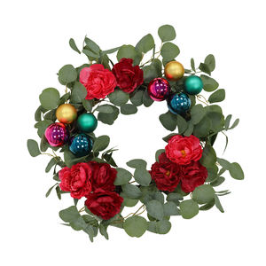 Guirnalda de Flores de Eucalipto Ecológica de 19.69 Pulgadas con Bolas Artificiales, Decoración Navideña para Interiores, Puerta Principal y Pared, Estilo Tradicional - Product Image 1