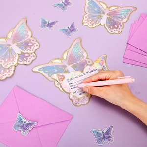 Juego de Tarjetas de Invitación de Papel con Forma de Mariposa Dorada de Ensueño, Sobres, Pegatinas, Graduación, Cumpleaños, Fiesta, Escritura a Mano, Creativo - Product Image 3