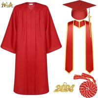 Robe de graduation mate en gros 2025 avec pompon, étole, cordon d'honneur, toge noire de lycée et université