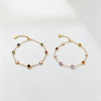Bracelet en pierre naturelle incrusté de coquillages roses, minimaliste, plaqué or 18 carats, acier inoxydable, étanche, bijoux pour femmes