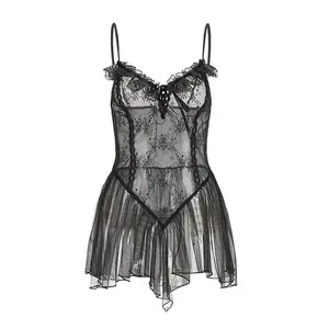 Sexy Lingerie With Stocking Cut Out Bra Sensual Fancy Underwear 3-Piece Erotic Intimate See Through Mesh Porn Outfits