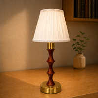 Lampe de table à abat-jour en lin, tige en bois, base en métal, variateur tactile, rechargeable, batterie 2600 mAh, sans fil, pour chambre à coucher, salon