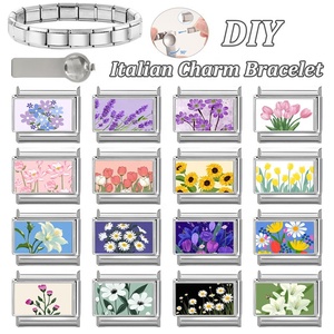 Floral-themed <b>DIY</b> Kawaii-style Multi-function Modular Italian-inspired Interlocking Charms Christian Electroplated Bracelet - Product Image 1
