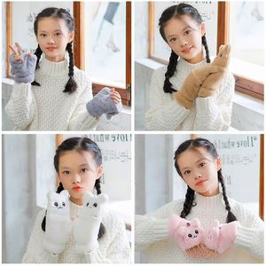 I-0234 Gants en peluche mignons style dessin animé pour automne/hiver, épais, style uni, compatibles écran tactile, pour usage quotidien, décontracté, extérieur, étudiant, écriture, design à rabat - Product Image 6