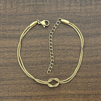 Pulsera de Acero Inoxidable de Doble Capa con Cadena de Serpiente y Nudos, Bañada en Oro de 18K, Inoxidable, para Mujer