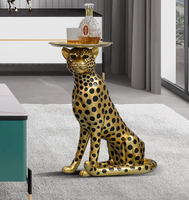 Vente en gros d'usine de meuble TV luxueux et lumineux créatif pour le salon avec grand animal plateau de rangement grand léopard d'argent