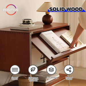 Armadietto di stoccaggio in acciaio inossidabile in legno massello stile antico per soggiorno moderno della metà del secolo armadietto per <span class=keywords><strong>riviste</strong></span> - Product Image 2