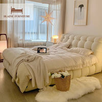 Lit modulaire de conception européenne personnalisé avec revêtement en tissu, lit double moderne de luxe en bois, taille King/Queen