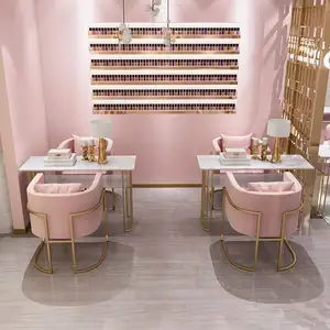 Table d'ongle de manucure d'ongle de jambes d'or de dessus de marbre de rectangle blanc bon marché