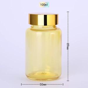 Botella de Plástico PET Vacía para Medicamentos, Vitaminas y Suplementos, con Tapa de Rosca Dorada y Redonda, Personalizable - Product Image 1