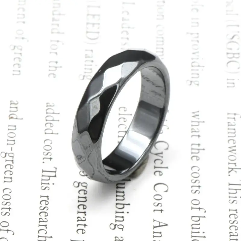 Factory Wholesale Stock Faceted 6mm Wide Various Size Non- Magnetic Hematite Ring For Men