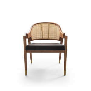 Chaise de salle à manger en rotin et bois de frêne moderne du milieu du siècle avec siège rembourré pour salle à manger de restaurant ou d'hôtel - Product Image 1