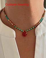 Collier ras du cou en amazonite bleue d'été, fait main, de qualité supérieure, en gros, minimaliste, avec breloque poisson en acier inoxydable