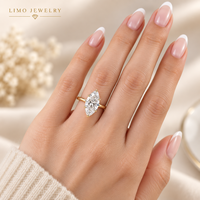 Bague de fiançailles solitaire en or jaune 14 carats avec diamant de laboratoire taille marquise 3 carats E VVS, certifié IGI, personnalisable OEM ODM, vente en gros