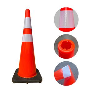 Cône de signalisation routière réfléchissant en PVC de 90 cm, durable, flexible, empilable, pour la sécurité routière, le stationnement, les autoroutes et la gestion des foules - Product Image 4