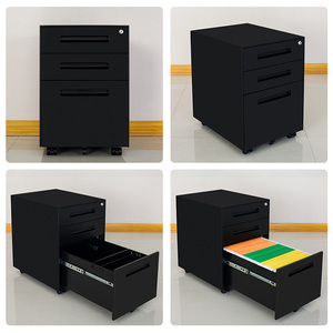 Hoạt động đen kim loại Tủ hồ sơ di động ba ngăn kéo tủ hồ sơ dưới bàn lưu trữ di động thép Tủ hồ sơ di động thấp - Product Image 2