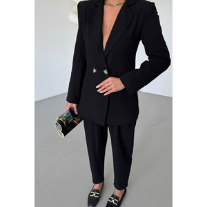 Ensemble veste et pantalon en lin noir pour femme - Costume élégant et stylé - Product Image 4