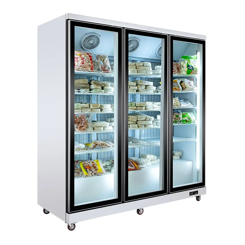 スーパー冷凍食品3ガラスドア工業用直立冷凍庫