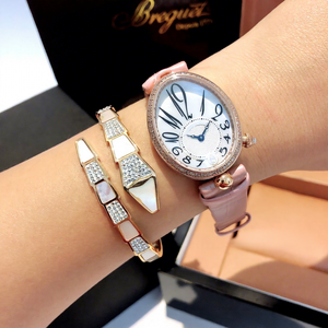 Montre pour femme Naples Queen Baoji, boîtier ovale en acier inoxydable, verre saphir, mouvement à quartz, bracelet en cuir véritable, aiguilles - Product Image 1