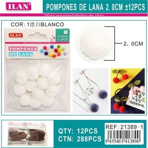ILAN <b>Wool</b> Pom Poms 2.0Cm White 12Pcs <b>Craft</b> Supplies - Product Image 1