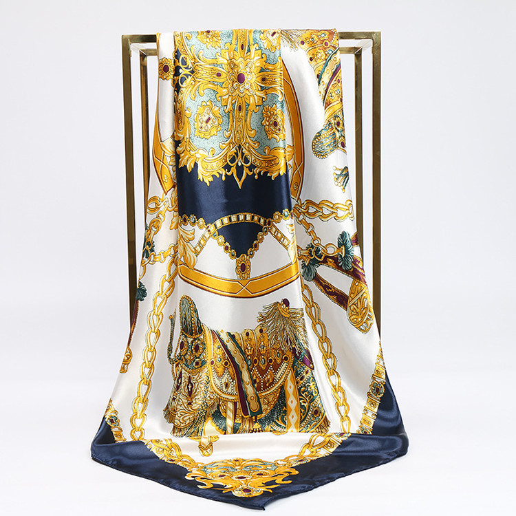 90*90 cm customized new design digital printing silk scarf polyester printed head accessories square satin hijab scarf