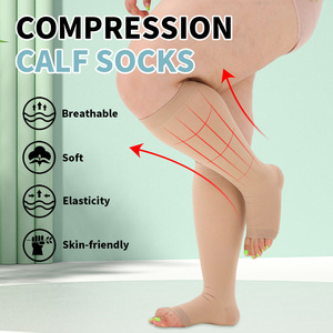 Chaussettes de compression graduée pour femmes, couleur chair, 20-30 mmHg, pour infirmières, en Spandex/Nylon, hauteur genou, bout ouvert, antidérapantes, souples et stabilisantes - Product Image 5