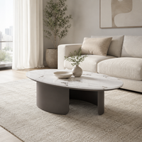 Table basse pour usage domestique, style italien moderne minimaliste, plateau en marbre Pandora, forme ovale, structure en métal, durable et facile à nettoyer