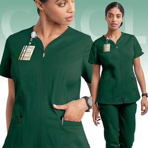Women Hospital Scrub Set Short Sleeve V Neck Moisture Wicking Uniforms For Nurses Doctors Lab Workwear Rose Red Dark Green Navy - Product Image 4