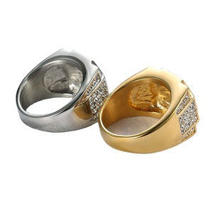 Men's Hexagon <b>Titanium</b> Steel <b>Ring</b> Gold Silver Micro Pave Full Diamond Party Jewelry - Product Image 5
