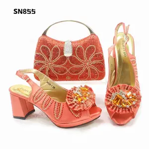 Italian New Fashion Ladies Sandals With Heels Nigerian Women Wedding Shoes Coral wholesale African Shoes And Bag