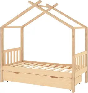 Furniture House Frame Kid Children Bed with Guardrail High Quality Wooden Baby Bedroom Furniture Wood