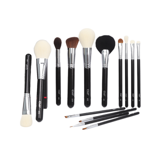 Lot de 15 pinceaux de maquillage végétalien noir de luxe avec manche en bois logo personnalisé fond de teint eyeliner + support pour le visage - Product Image 4