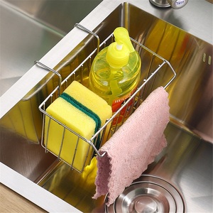 Modern Stainless Steel <b>Kitchen</b> Sink Sponge Drain <b>Rack</b> with Multifunctional Rag Steel Ball Storage Hanging Basket for Hotel Use - Product Image 3